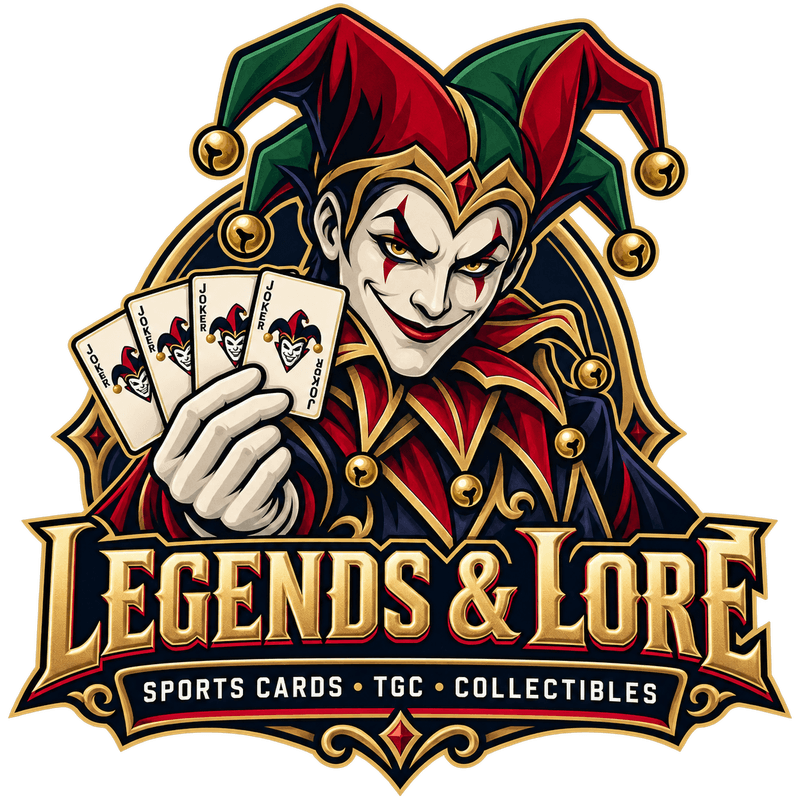 Legends & Lore jester mascot holding four joker playing cards